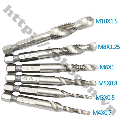 Bộ 6 Mũi Khoan Taro HSS Tạo Ren Cao Cấp